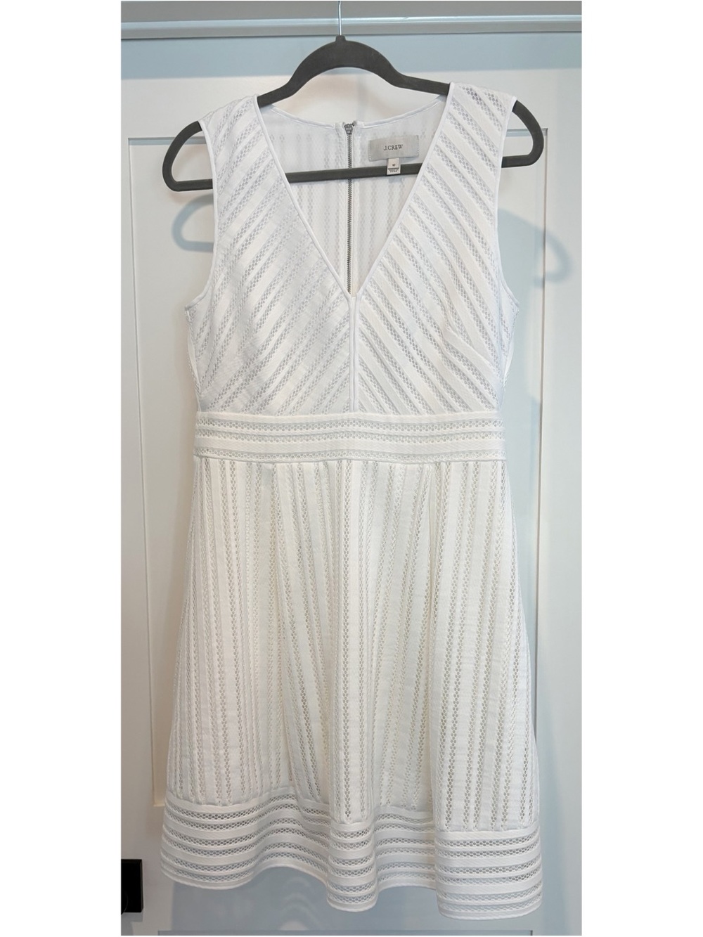 J. Crew White V-Neck Textured Dress